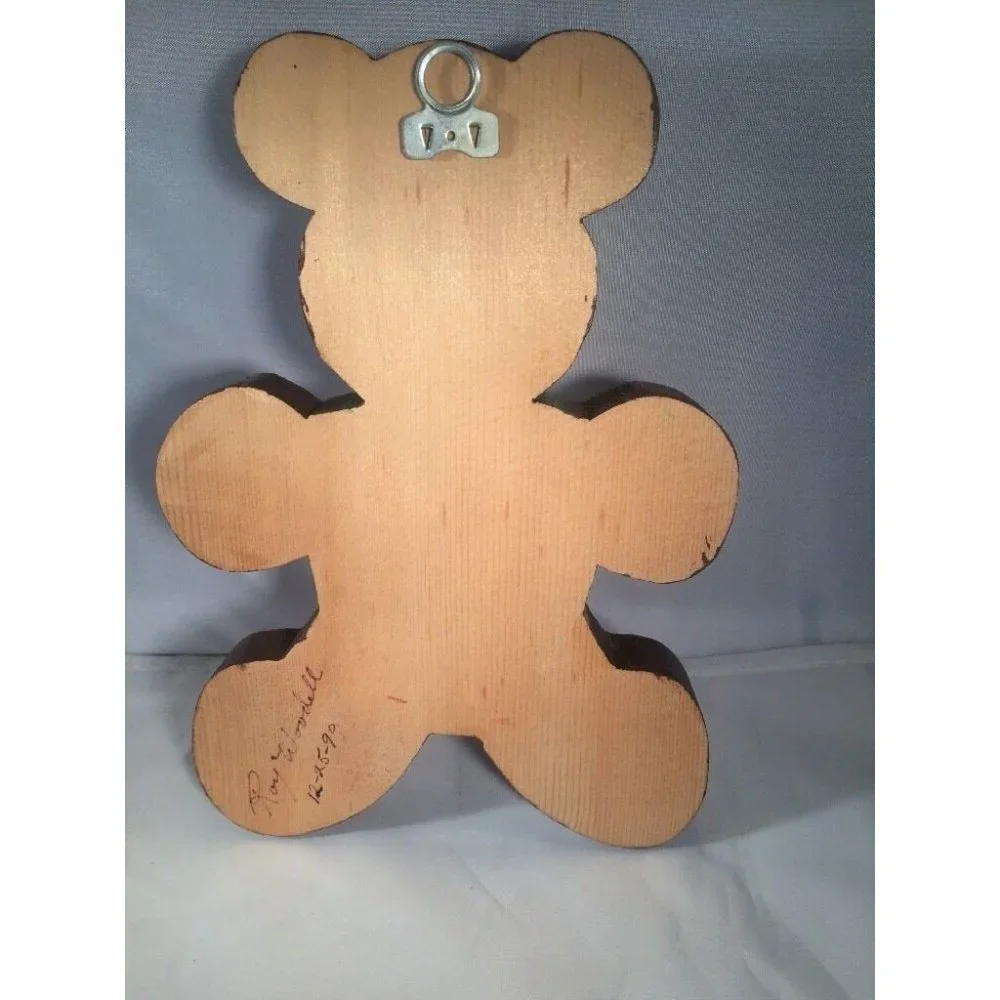 VTG 80s Roy Woodell Handmade Wooden Bear Coat Hook Pair Kids‎ Wall Decor Rustic